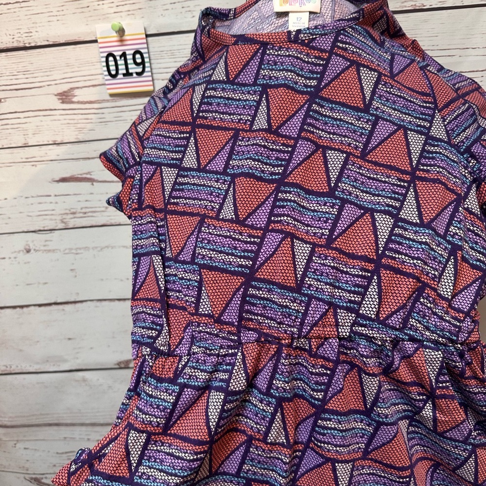 LuLaRoe Kids Dress with Geometric Patterns in Purple and Pink with POCKETS!